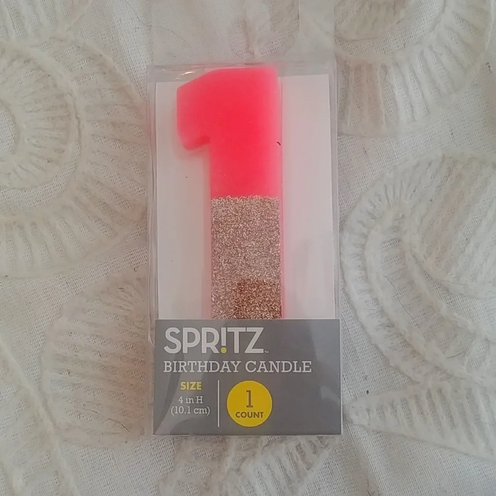 1st Bday Candle - Gold Glitter + Pink